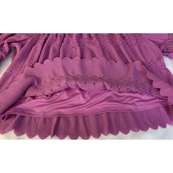 LANE BRYANT Purple Off Shoulder Top Women 26/28 Smocked Scallop Lace 3/4 Sleeve - Picture 6 of 10